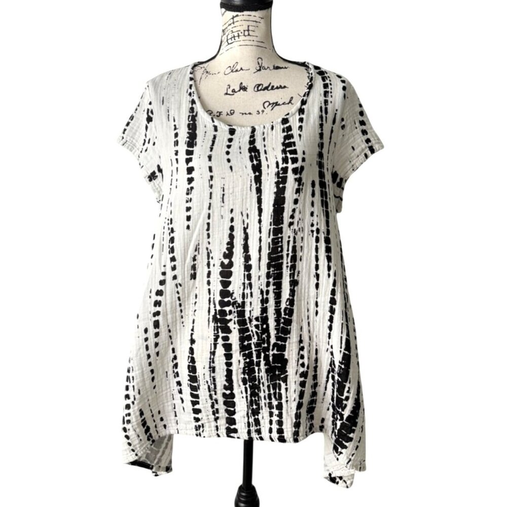 Bryn Walker Womens Size M Tunic Asymmetrical Lagenlook Cotton Black White